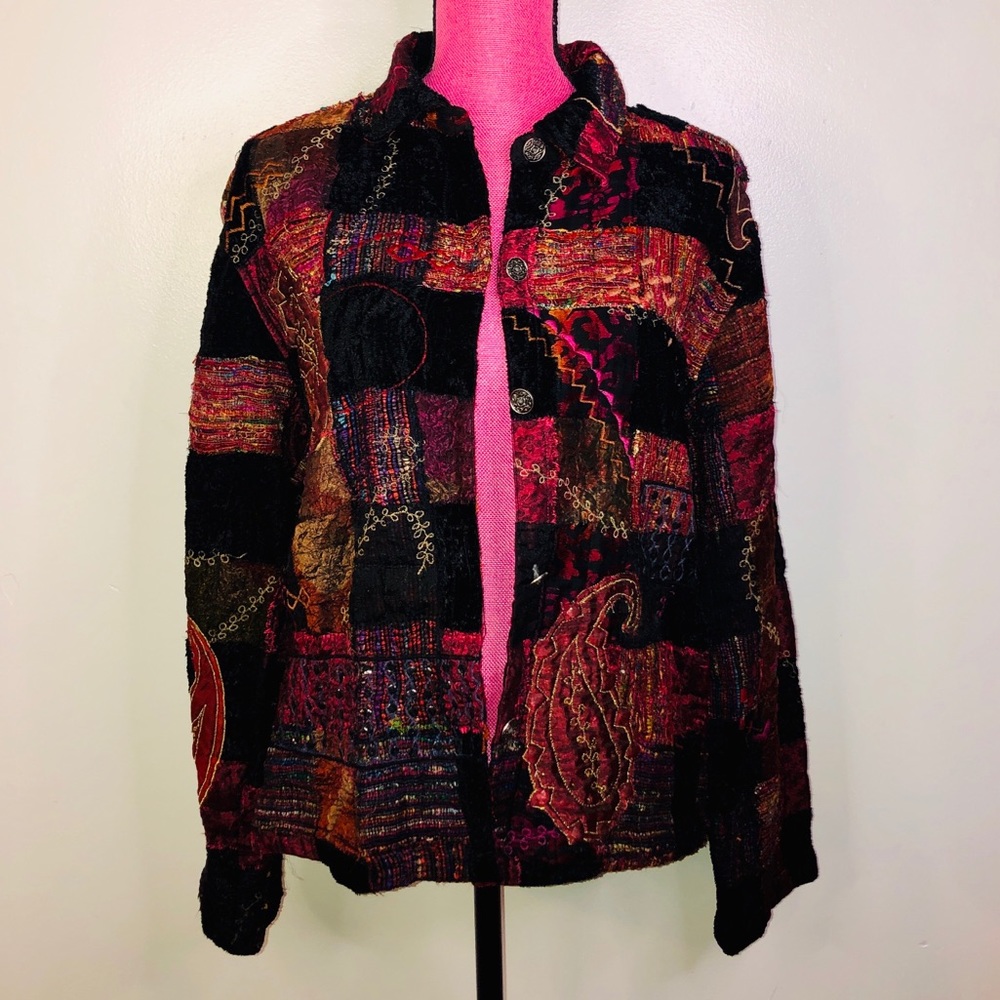 Vintage multi color patch embroider blazer jacket